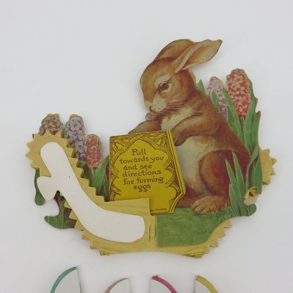 Vintage Easter Bunny Rabbit Basket Eggs Honeycomb Paper Table Decor Made in USA - Picture 16 of 16